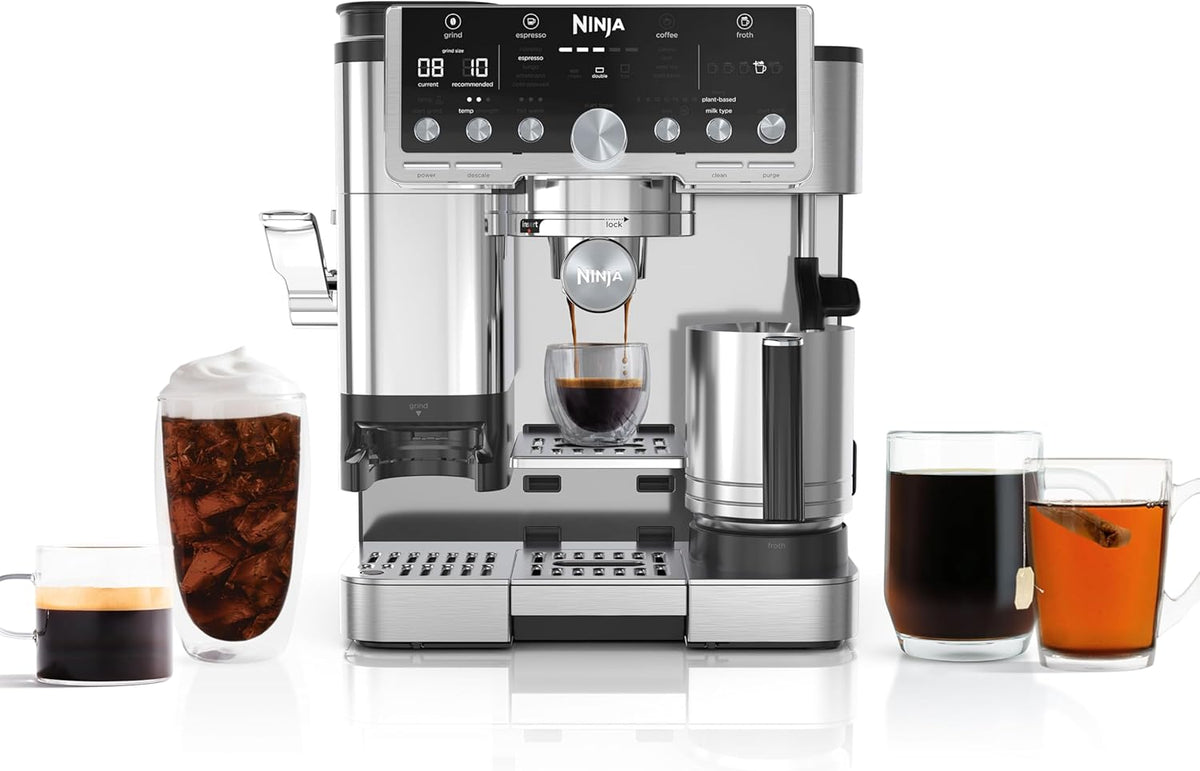 Ninja Luxe Caf Pro Series, Espresso Machine, Drip Coffee, Cold Brew, Hot Water, Integrated Tamper, Built-in Grinder, Hands-Free Frother for