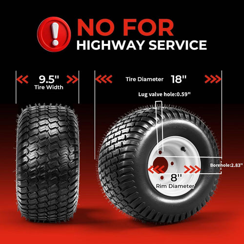18x9.50-8 Lawn Mower Tire and Wheel, 2 Pack