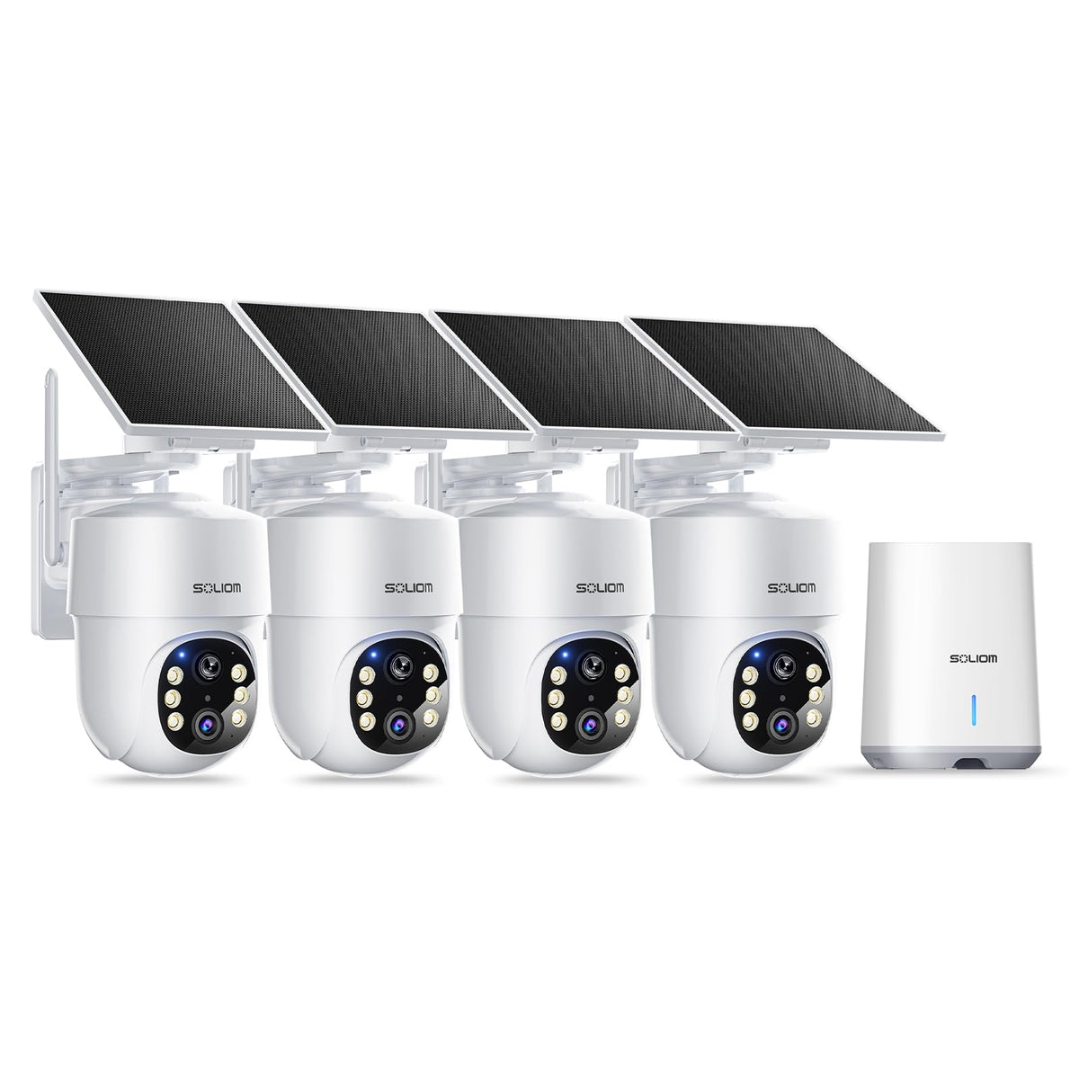 SOLIOM- 5MP Security Cameras Wireless Outdoor, No Subscription,4-Cam Pack, Solar Powered Home Security Camera with 360 Auto Tracking, Pan & Tilt, 3K