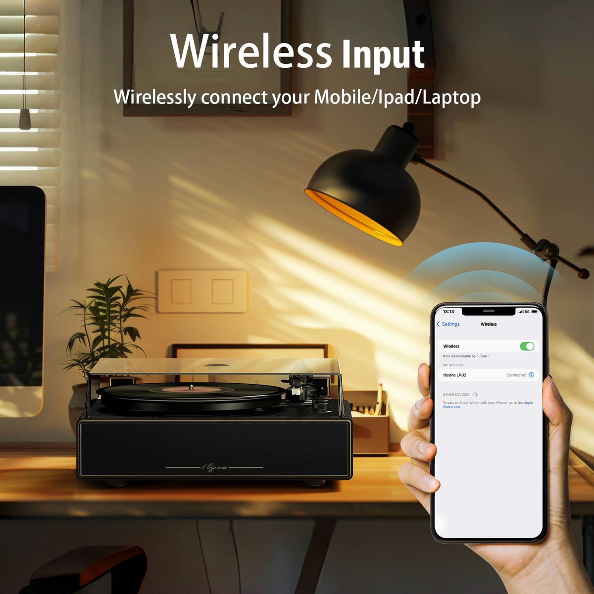 1 by ONE High Fidelity Belt Drive Turntable with Built-in Speakers, Vinyl Record Player with Magnetic Cartridge, Bluetooth Playback and Aux-in