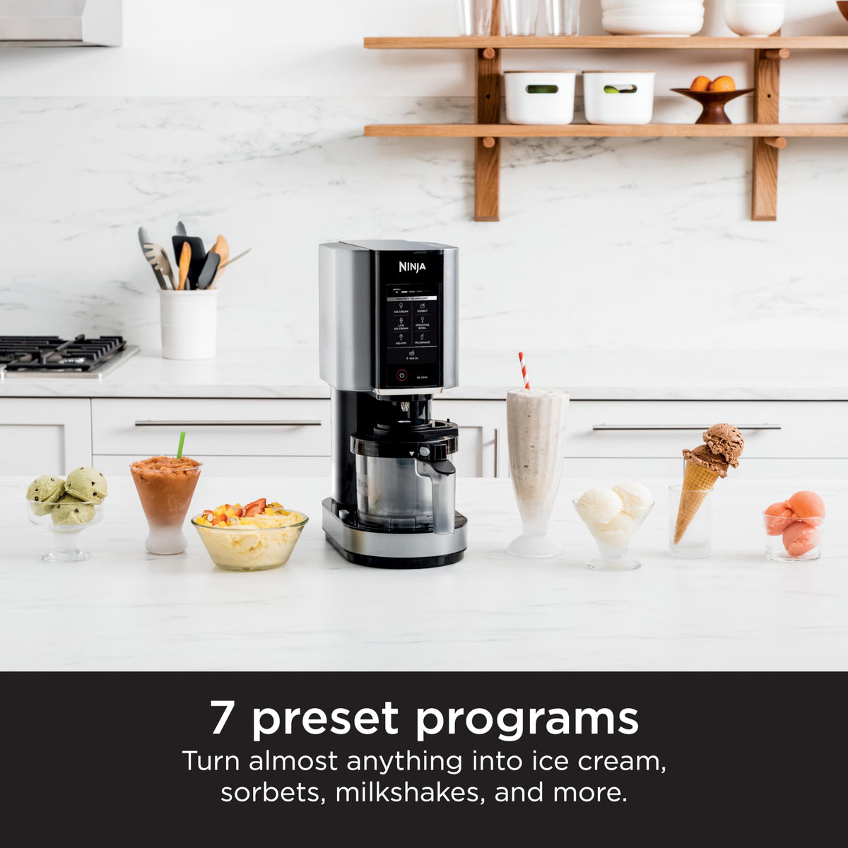 Ninja NC301 CREAMi Ice Cream Maker, for Gelato, Mix-ins, Milkshakes, Sorbet, Smoothie Bowls & More, 7 One-Touch Programs, with (2) Pint Containers &