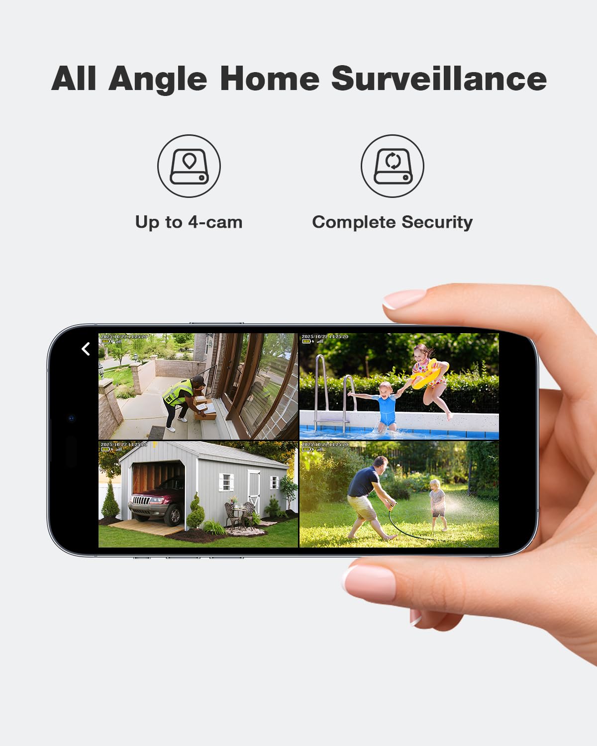 SEHMUA 4MP Solar Security Cameras Outdoor Wireless-4 Cam-Kit, No Monthly Fee, Colorful Night Vision, 360 PTZ Viewing, Centralized Control, Support
