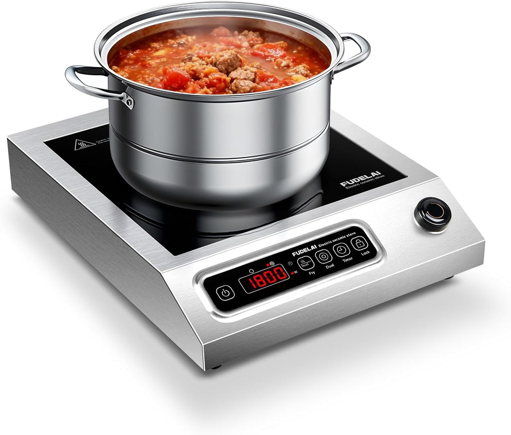 1800W Commercial Grade Electric Cooktop with 9 Power Levels - Electric Burner with EUROKERA Micro-Ceramic Panel, Infrared Cooktop with Timer, Safety