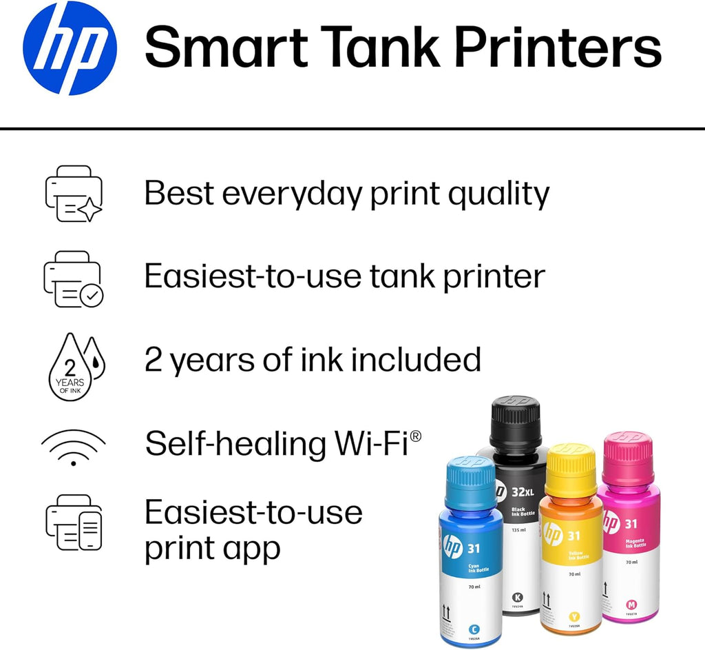 HP Smart Tank 7602 Wireless All-in-One Ink Tank Printer, Scanner, Copier with 2 Years of Ink Included, Best-for-Home Office, Cartridge-Free