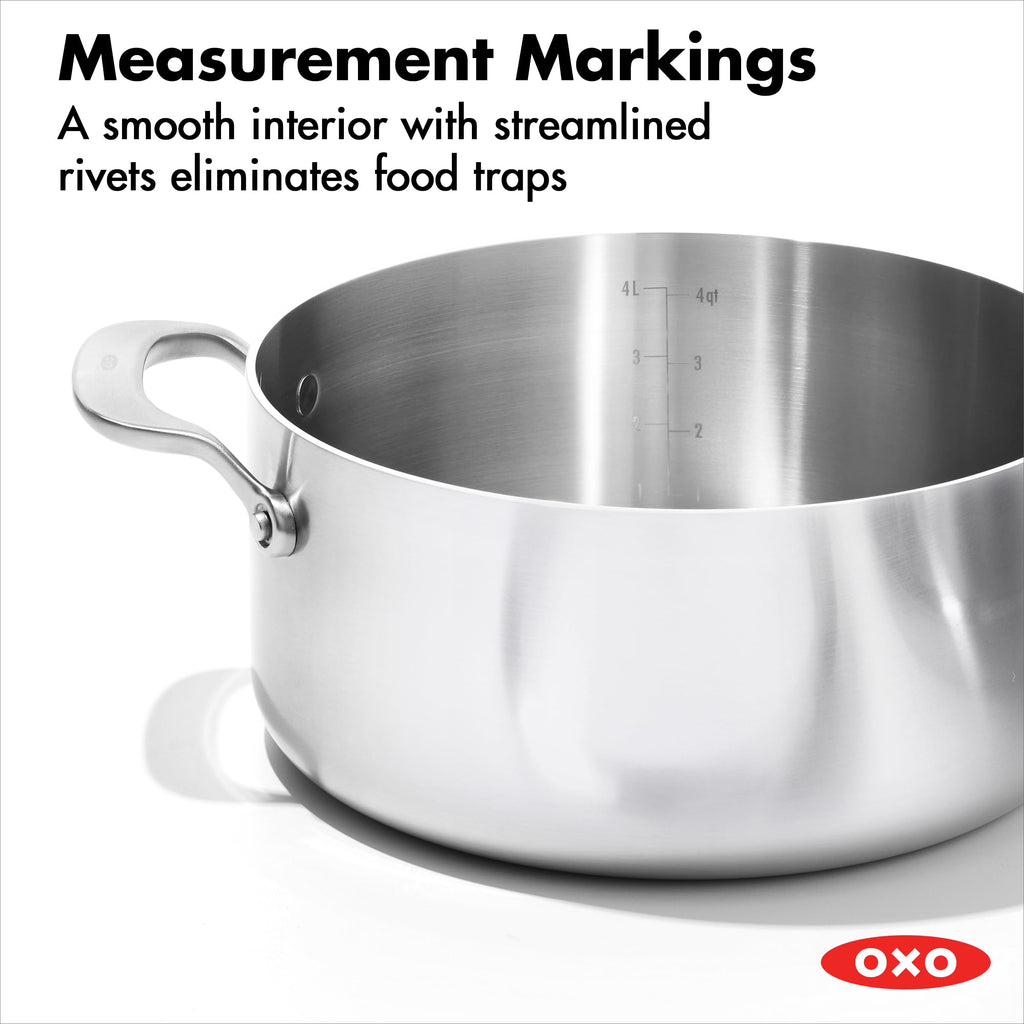 OXO Mira Tri-ply Stainless Steel, 10 Piece Cookware Pots and Pans Set, Skillets, Saute, Saucepans, Lids,Incl Ceramic Nonstick Frying Pan,Induction