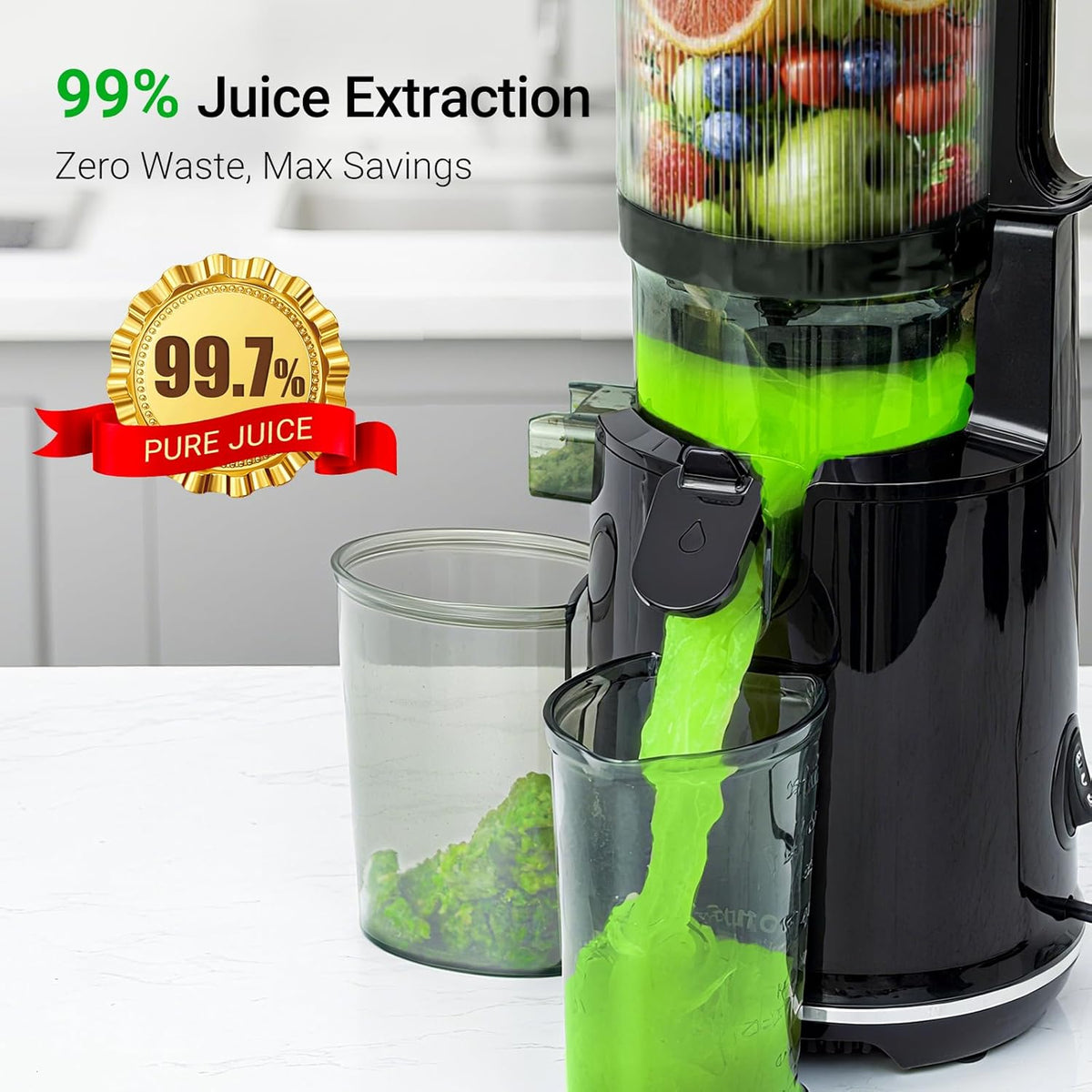 Cold Press Juicer, 5.8" Extra Large Feed Chute, Aeitto Masticating Juicer Machines, Easy to Clean wiht Brush, Fit Whole Vegetables & Fruits