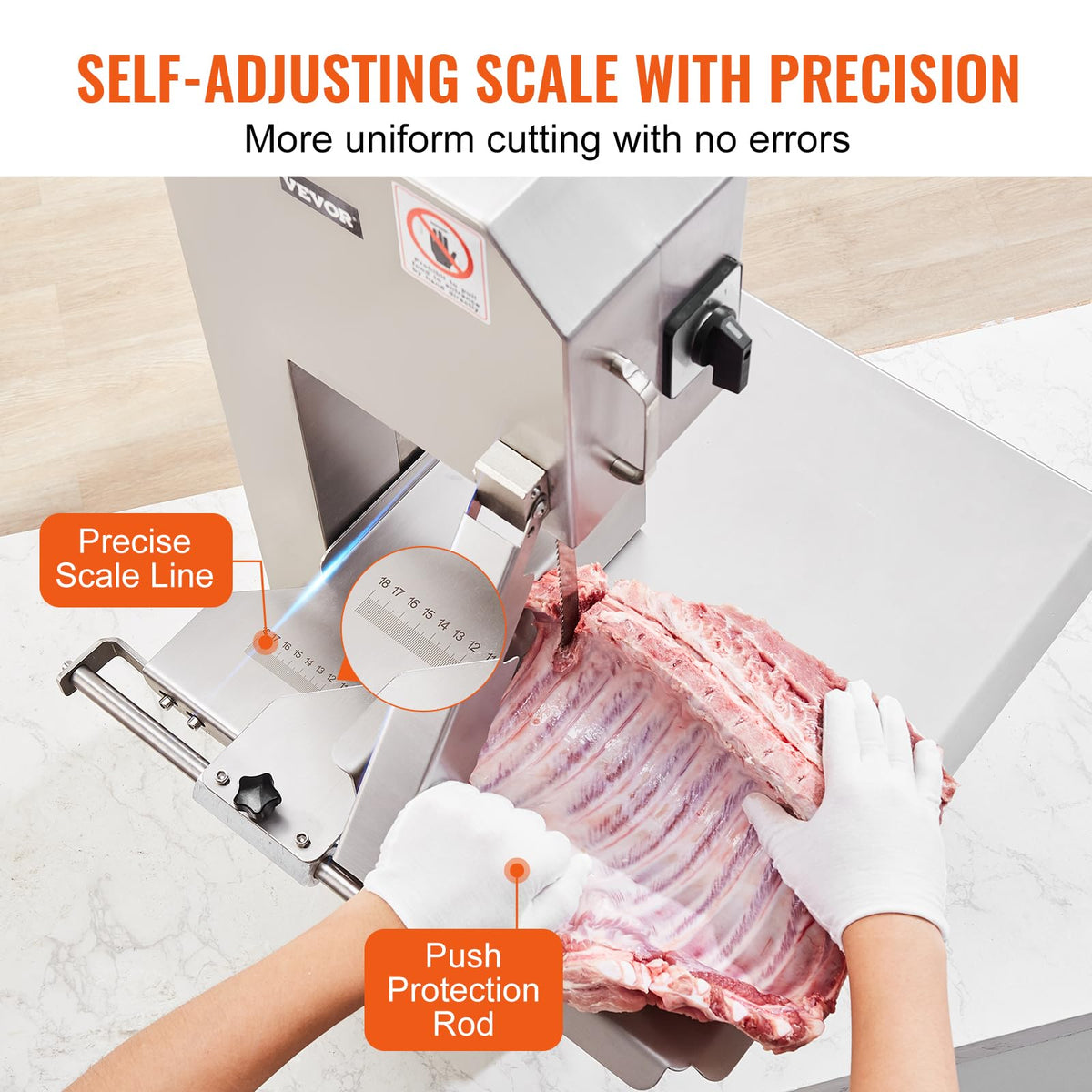 Commercial Electric Meat Bandsaw, 1500W Stainless Steel Countertop Bone Sawing Machine, Workbeach 19.3" x 15", 0.16-7.9 Inch Cutting Thickness