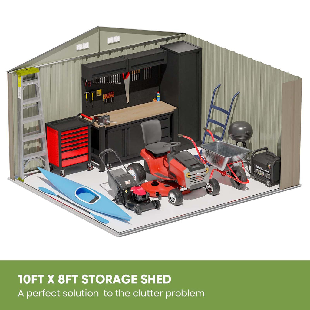 Patiowell 10 x 12 FT Metal Storage Shed for Outdoor, Steel Yard Shed with Design of Lockable Doors, Utility and Tool Storage for Garden, Backyard
