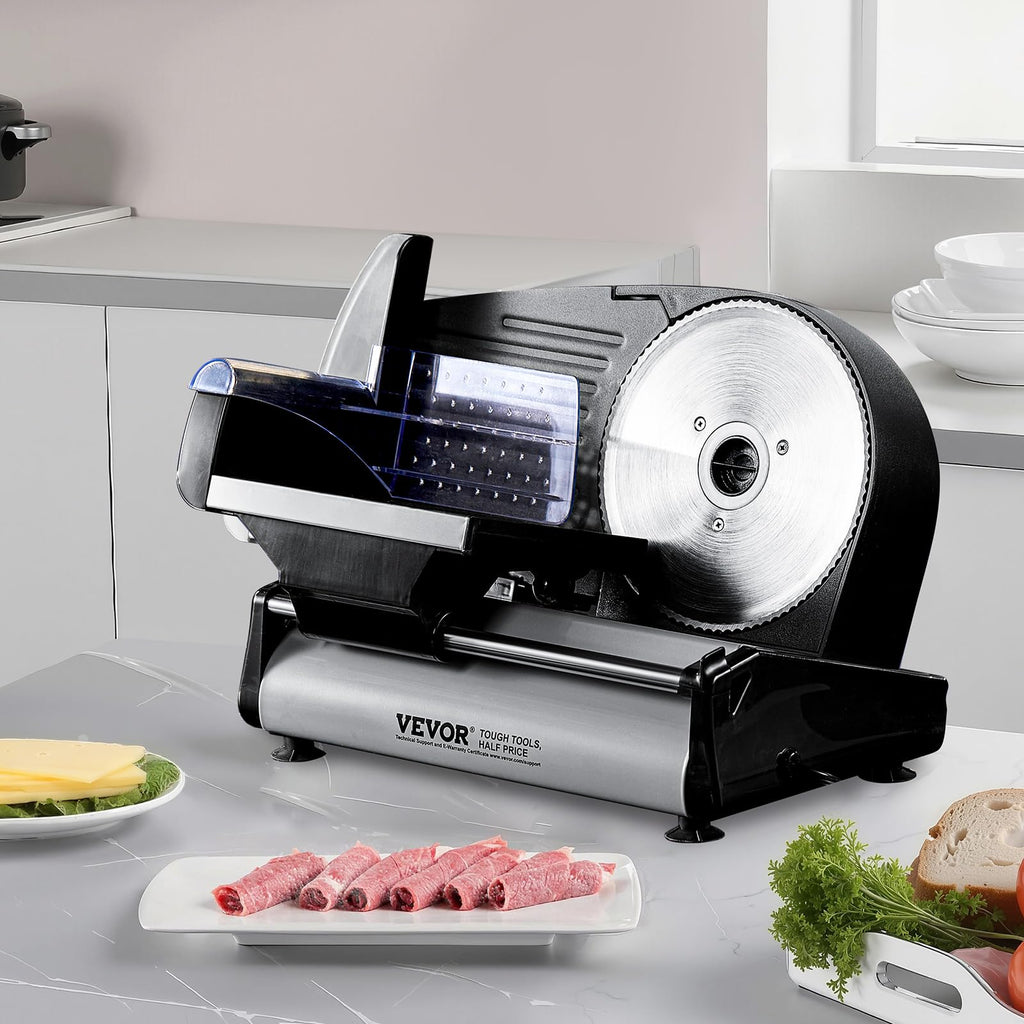 VEVOR Commercial Meat Slicer, 10 inch Electric Food Slicer, 240W Frozen Meat Deli Slicer, Premium Chromium-plated Steel Blade Semi-Auto Meat Slicer