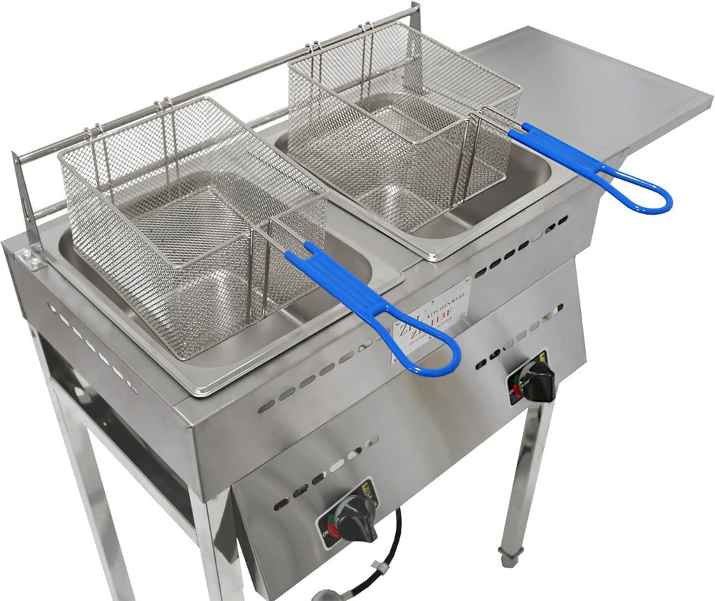 Deep Fryer C Propane Deep Fryer for Outdoor- 18 Qt Stainless Steel Commercial Quality Double Fryer with Baskets, Lids & Hose - Ideal for Frying Fish