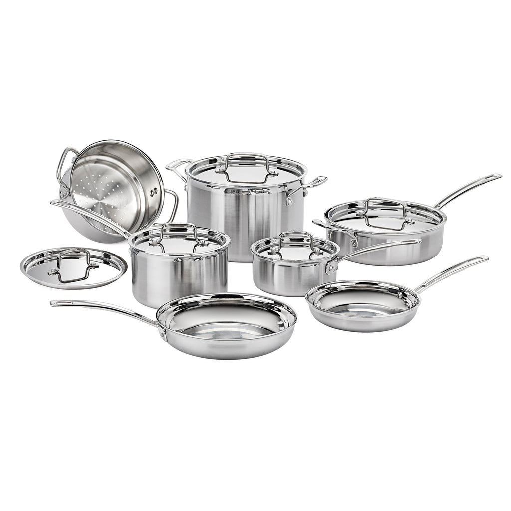 Cuisinart 12-Piece Cookware Set, MultiClad Pro Triple Ply Stainless Steel Cookware Set, Heat Surround Technology, Cool Grip Stick Handles, Oven Safe