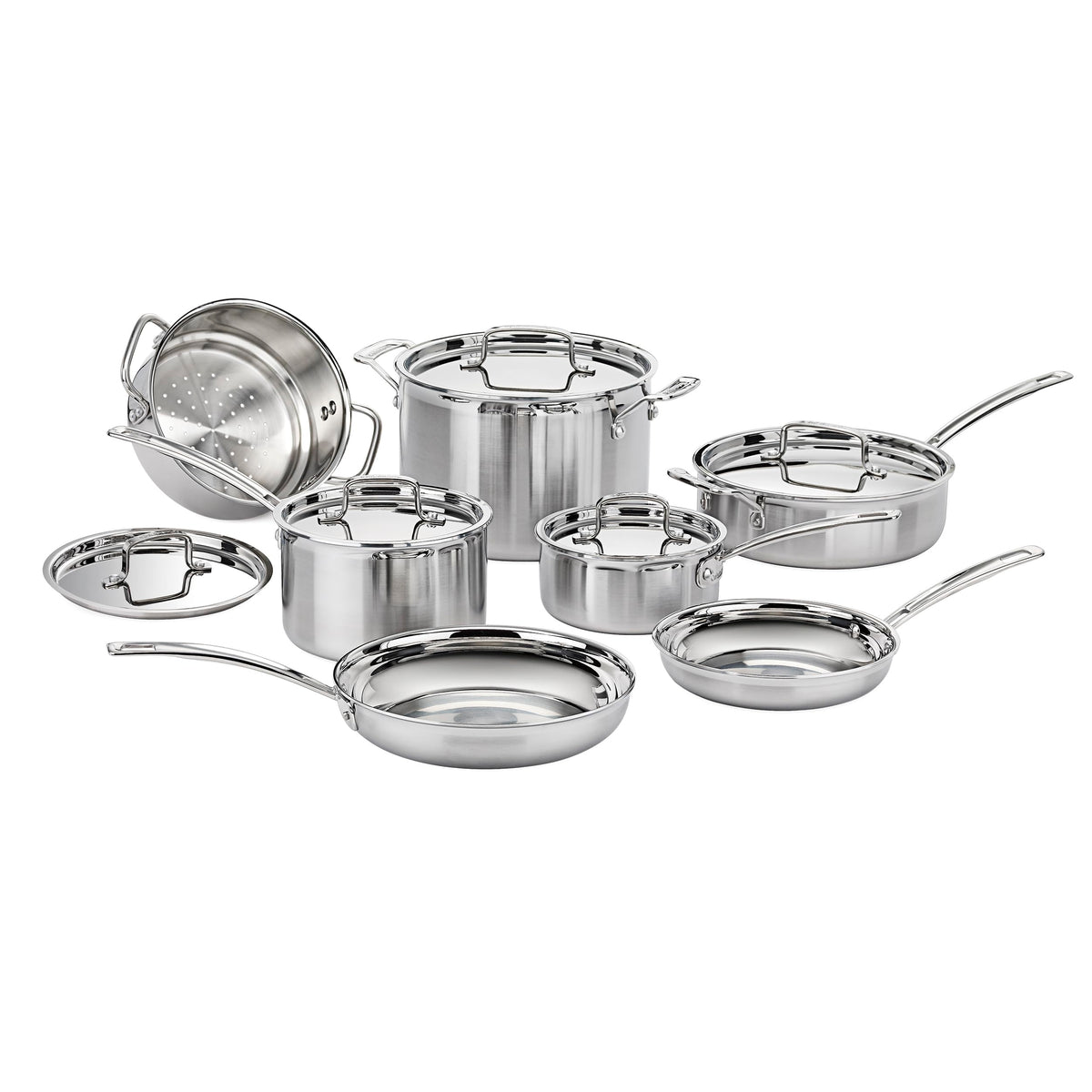 Cuisinart 12-Piece Cookware Set, MultiClad Pro Triple Ply Stainless Steel Cookware Set, Heat Surround Technology, Cool Grip Stick Handles, Oven Safe