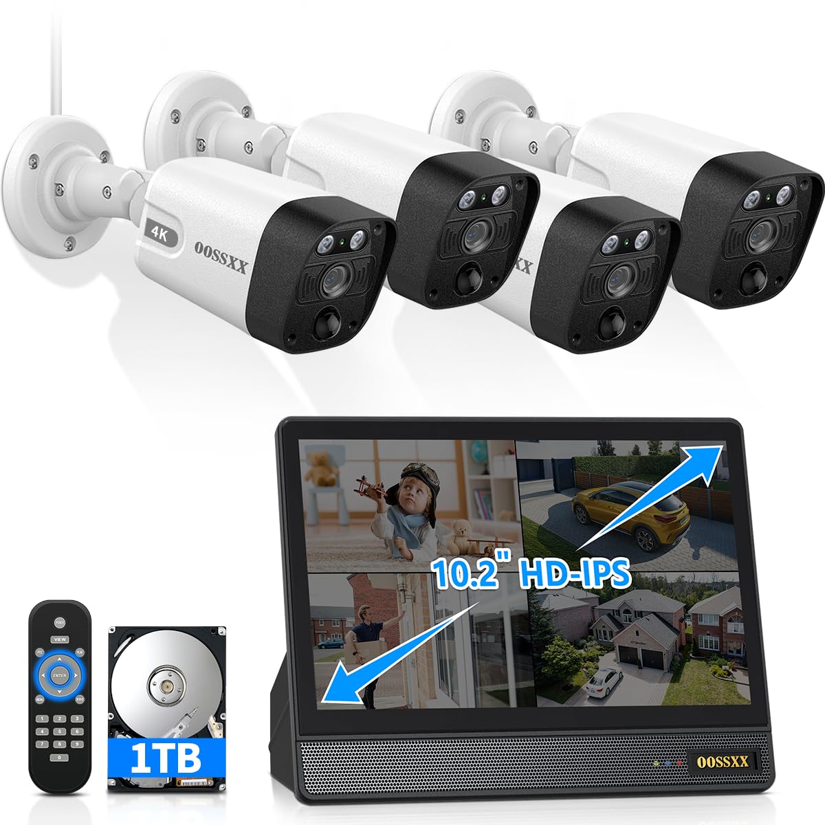 OOSSXX (4K/8.0 Megapixel & 130 Ultra Wide-Angle) 2-Way Audio PoE Outdoor Home Security Camera System Wired Outdoor Video Surveillance IP Cameras