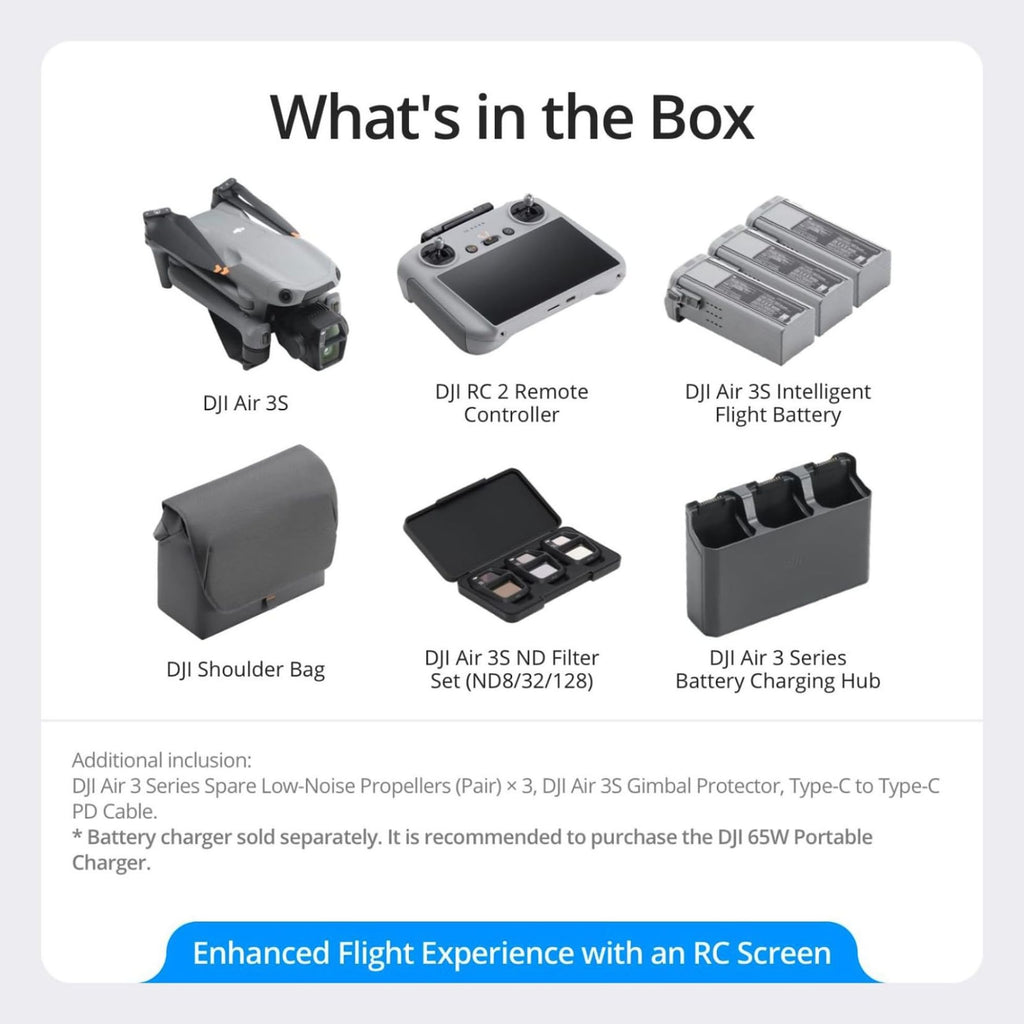 DJI Air 3S Fly More Combo (RC-N3), Drone with 1" CMOS Wide-Angle & Medium Tele Camera, 4K/60fps HDR Video, Nightscape Omnidirectional Obstacle