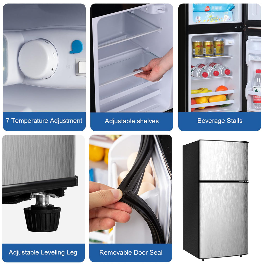 4.2 Cu Ft Mini Fridge for Bedroom, 2 Door Small Fridge, 7 Level Thermostat, LED Light, Small Refrigerator for Bedroom, Office, Dorm