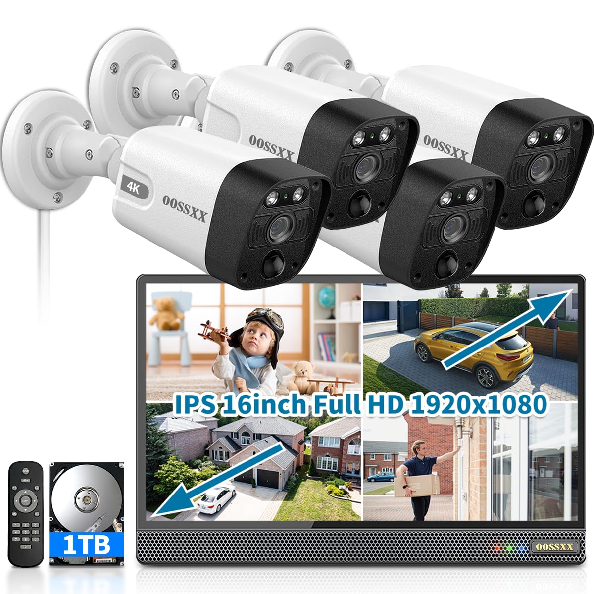 OOSSXX (4K/8.0 Megapixel & 130 Ultra Wide-Angle) 2-Way Audio PoE Outdoor Home Security Camera System Wired Outdoor Video Surveillance IP Cameras