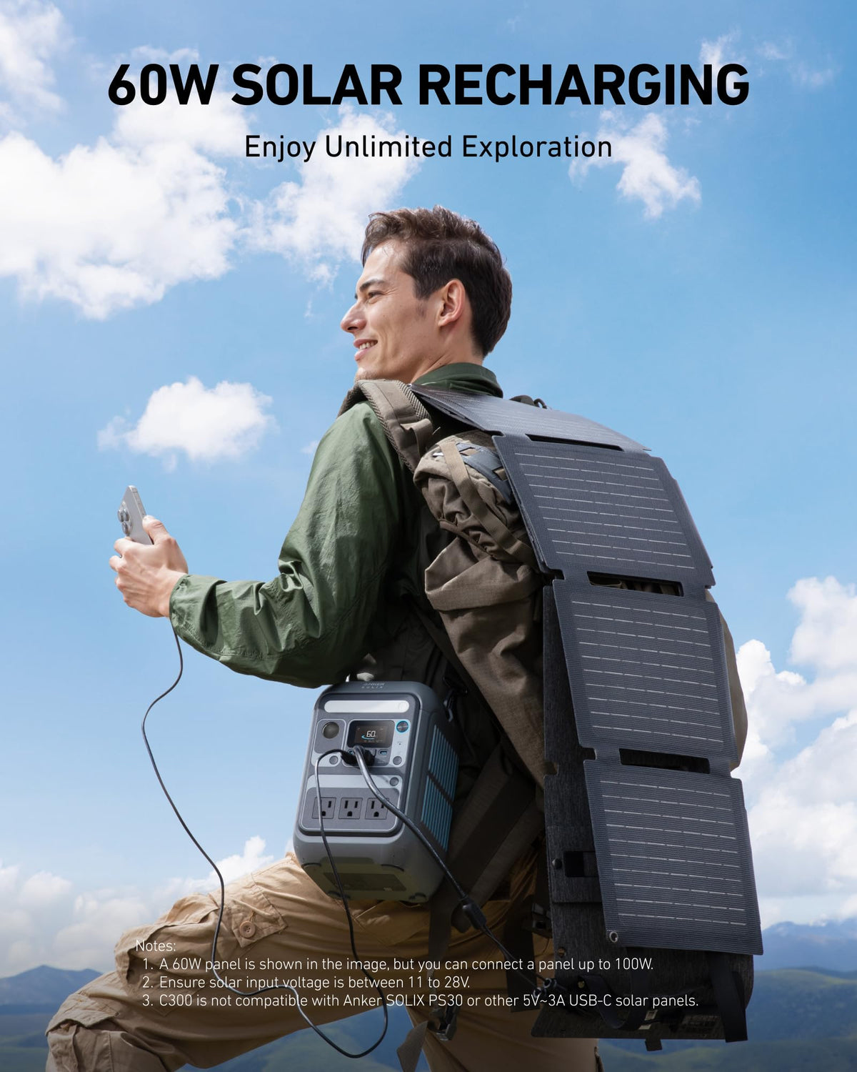 Anker Solar Generator SOLIX C300 with 60W Solar Panel, 288Wh Portable Power Station, 300W (600W Surge), LiFePO4 Battery, 140W Two-Way Fast Charging
