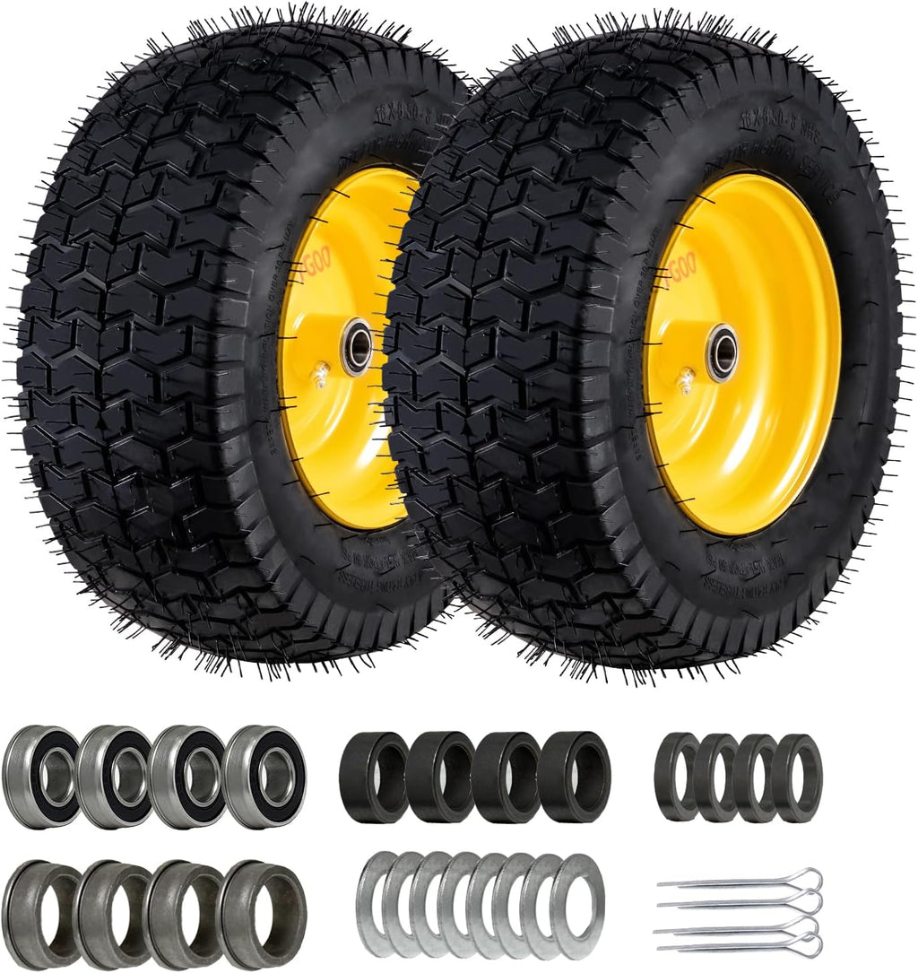 16x6.5-8 Tubeless Tire and Wheel, 2 Pcs Replacement Riding Lawn Mower Garden Tractor Front Wheel Tire with 3" Offset Hub, 3/4" Bearing & 5/8¡±Bearing