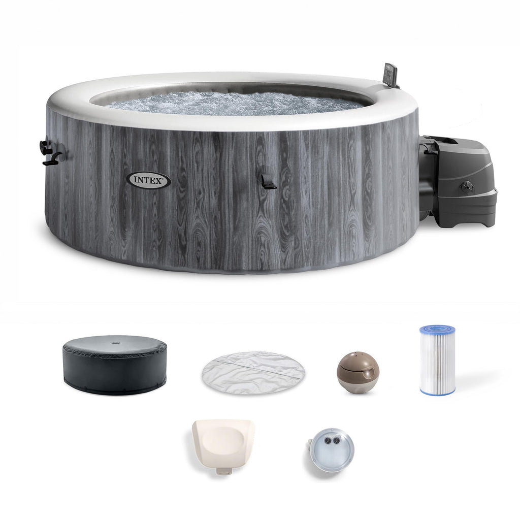 INTEX 28439EP PureSpa Greywood Deluxe Inflatable Spa Set: Includes Energy Efficient Cover C Spa Control App C Wireless Control Panel C 4 Person