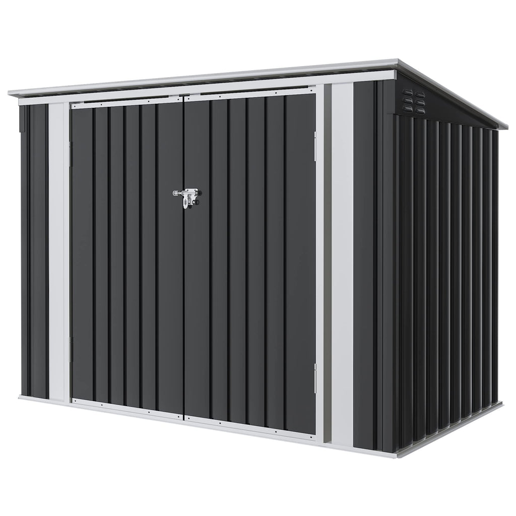 Greesum Outdoor Storage Shed 6 x 8 ft. Utility Tool Shed Metal Storage Garden Shed with Door & Lock for Patio Storage, Brown