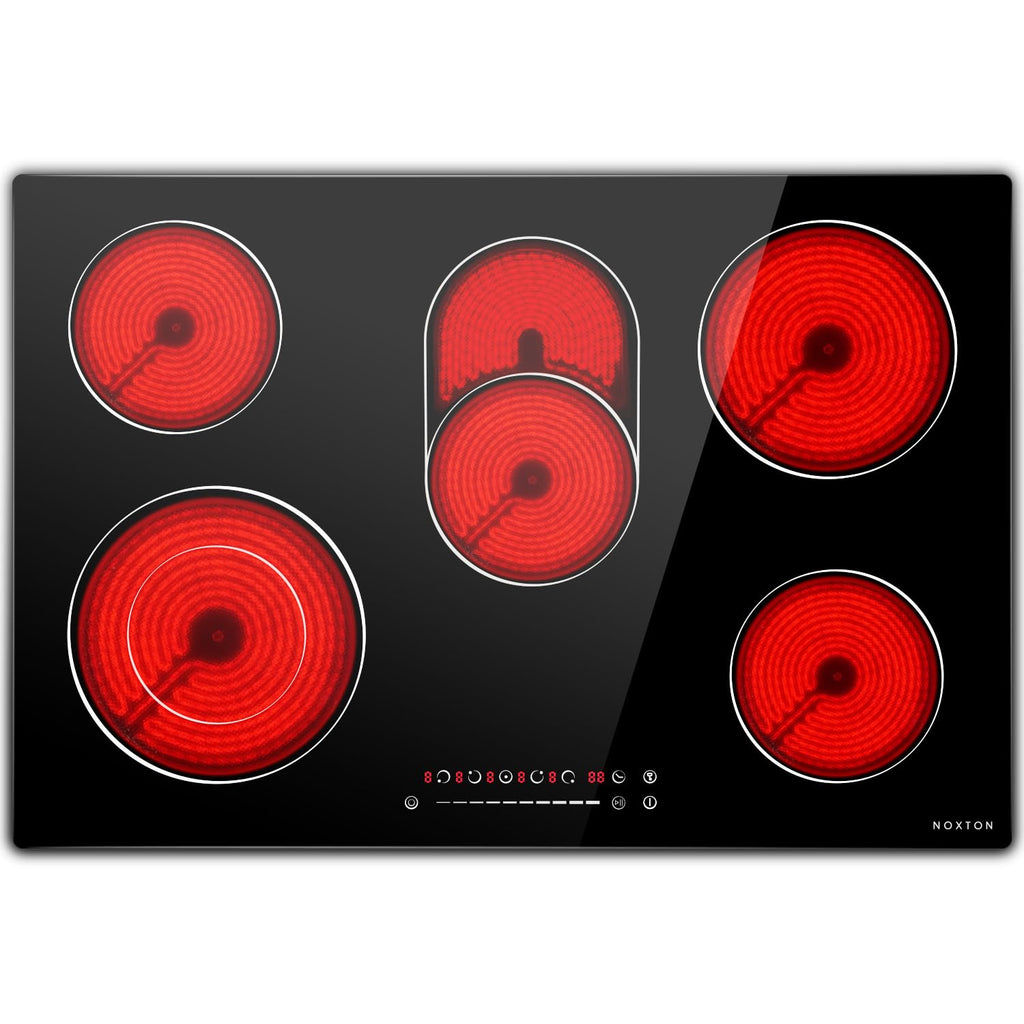 Noxton 30 Inch Electric Cooktop, 8400W 5 Burners Built-in Radiant Electric Stove Top, Slider Control, 9 Power Levels, Child Safety Lock, Timer, 220