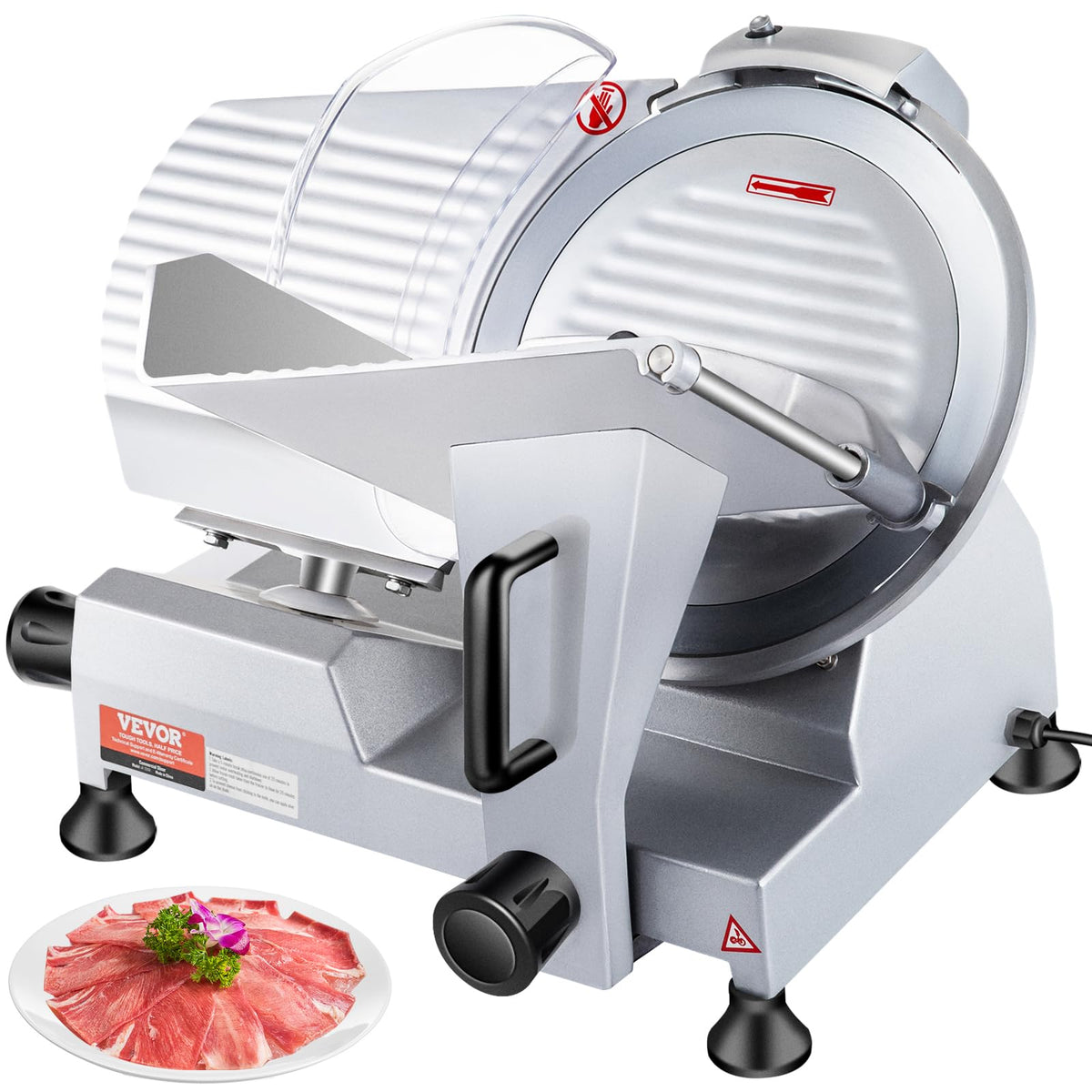 VEVOR Commercial Meat Slicer, 10 inch Electric Food Slicer, 240W Frozen Meat Deli Slicer, Premium Chromium-plated Steel Blade Semi-Auto Meat Slicer