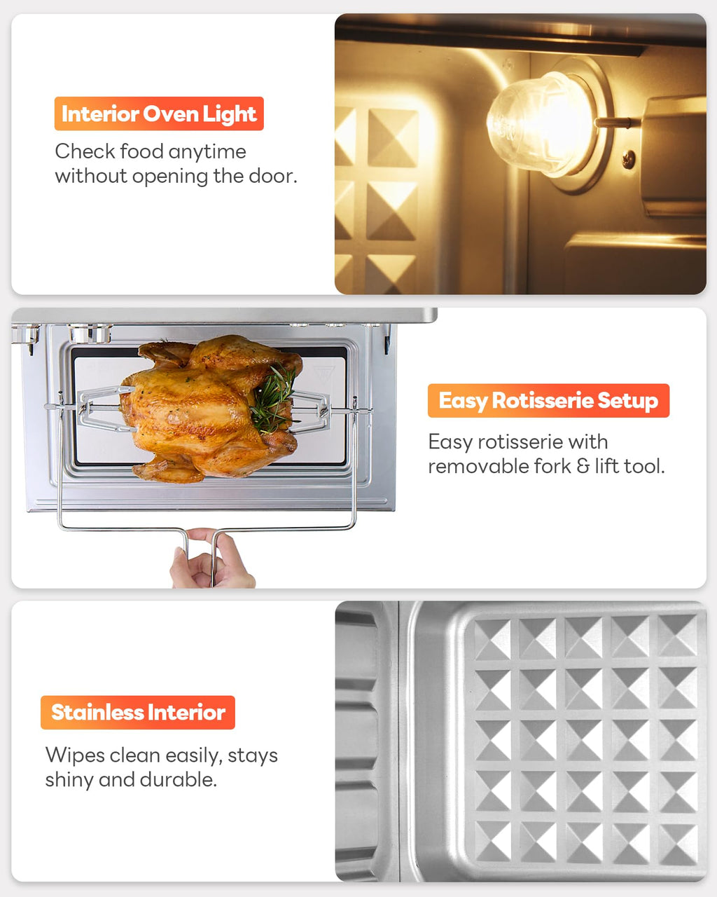 28QT Air Fryer Toaster Oven Combo, Large 12-in-1 Convection Countertop Oven with 3-Layer Cooking, Rotisserie for Chicken, 6 Heating Tubes, Fast