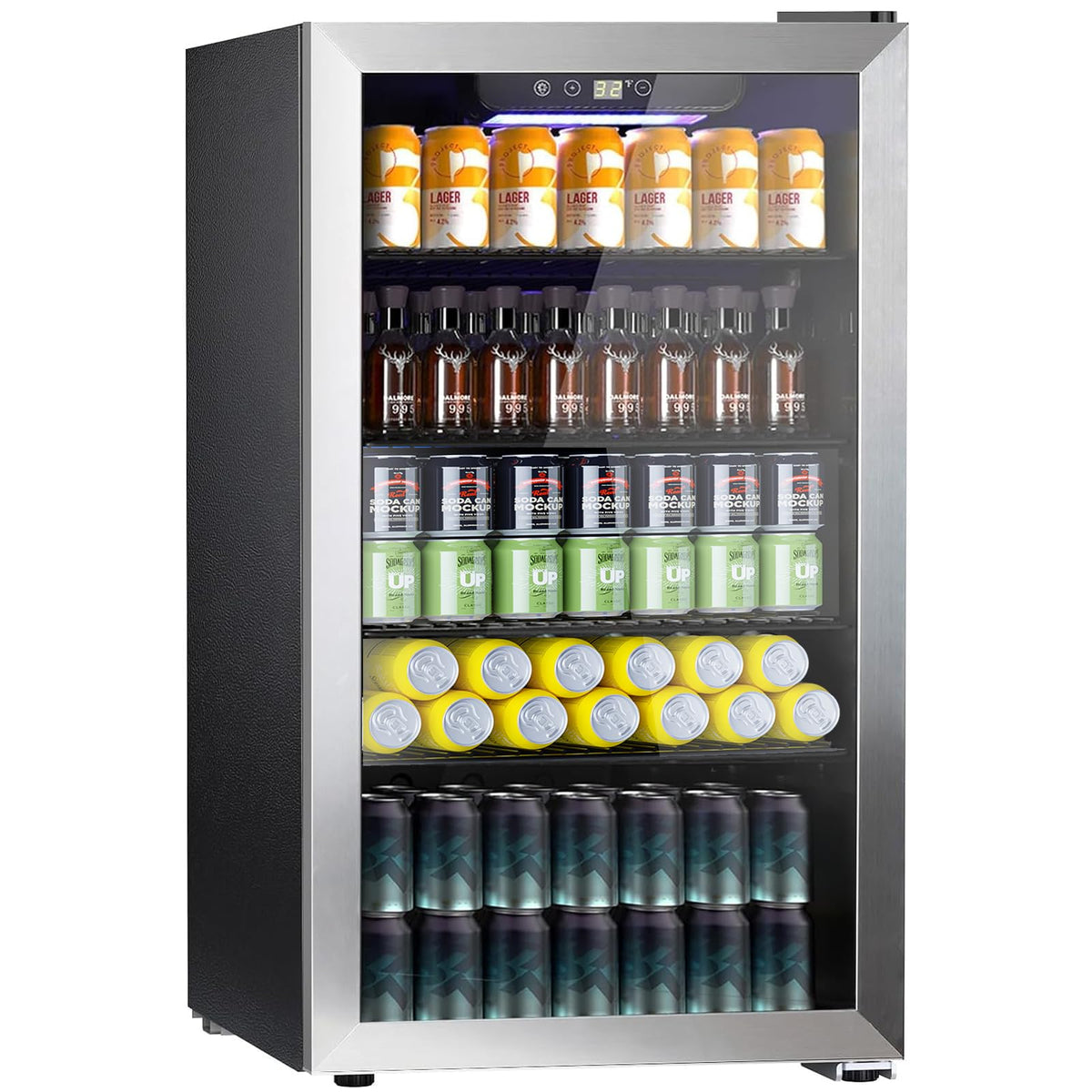 COWSAR 4.5 Cu.Ft Wine Fridge 37 Bottle, ETL Approved Freestanding Wine Cooler 145 Can Beverage Refrigerator with Stainless Steel Reversible Glass