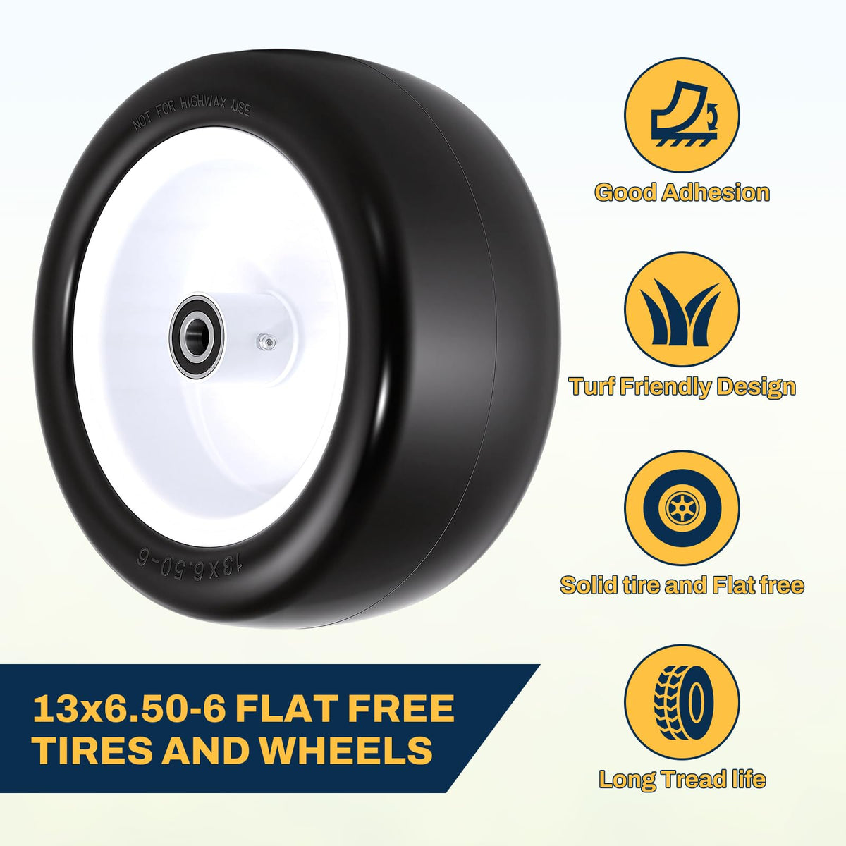 15x6.00-6 Flat Free Lawn Mower Tire and Wheel, 15x6-6 Front Tire Assembly