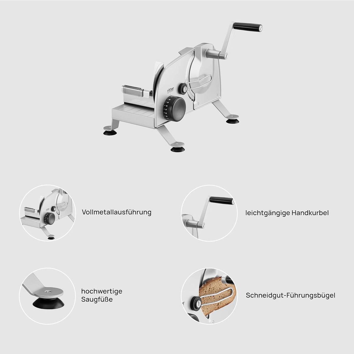 ritter manus 3 Manual universal food slicer & bread slicer machine, Made in Germany
