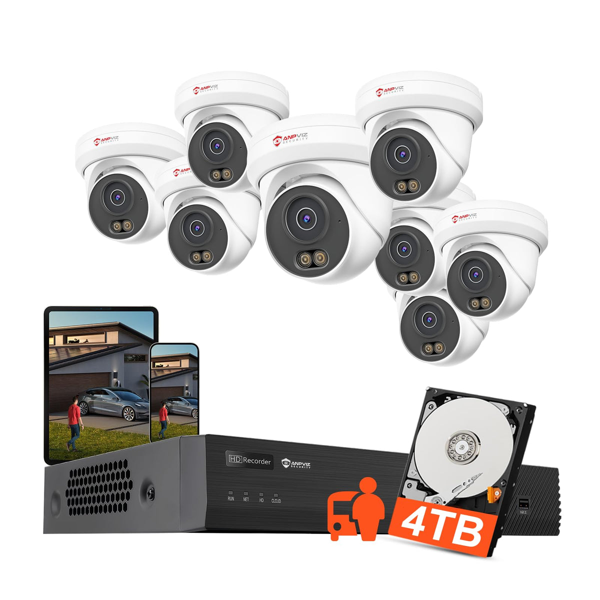Anpviz 12MP 16CH NVR PoE Security Camera System, 8PCS 3K 6MP Wired IP Turret Cameras Outdoor with AI Human Vehicle Detection, Smart Color Night