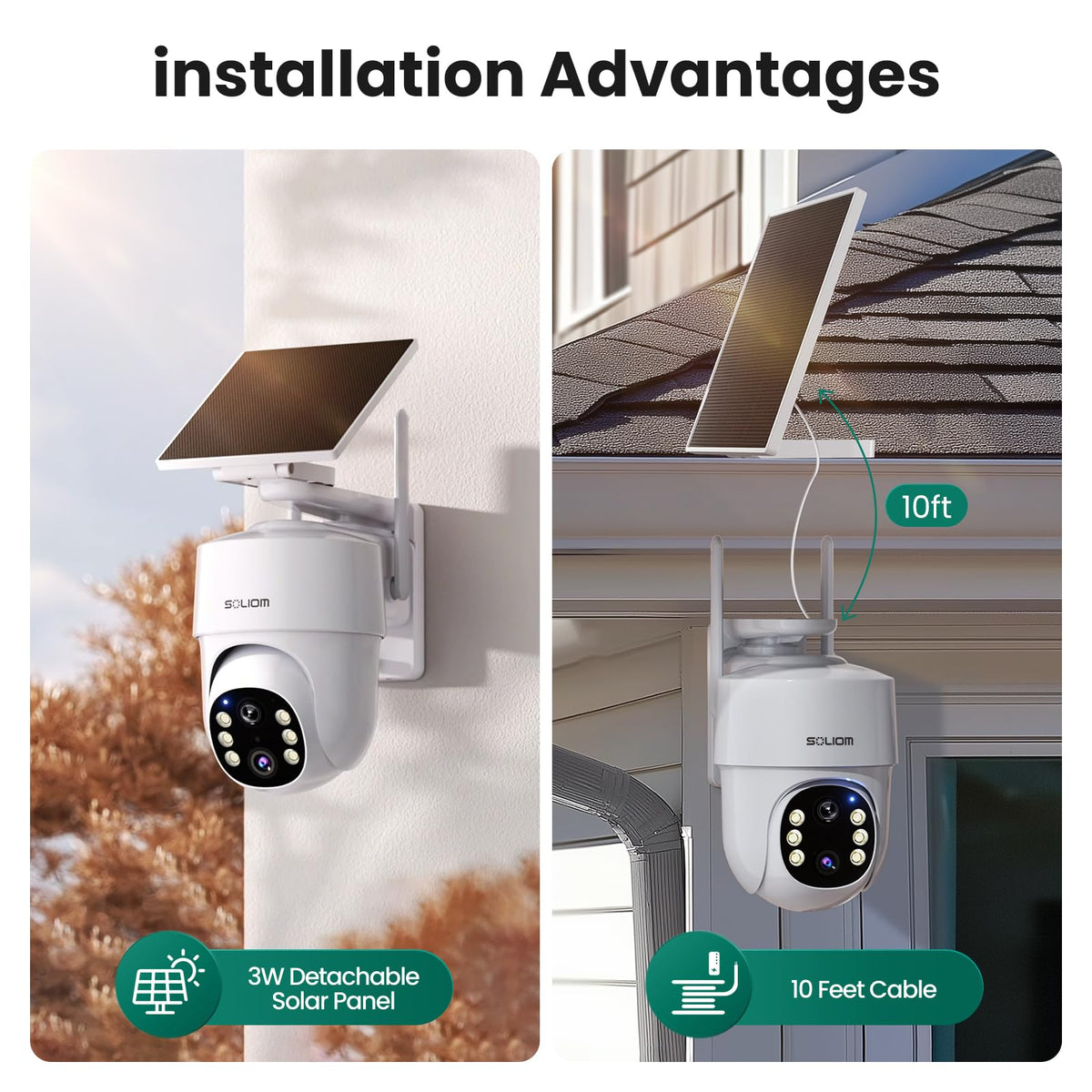 SOLIOM- 5MP Security Cameras Wireless Outdoor, No Subscription,4-Cam Pack, Solar Powered Home Security Camera with 360 Auto Tracking, Pan & Tilt, 3K