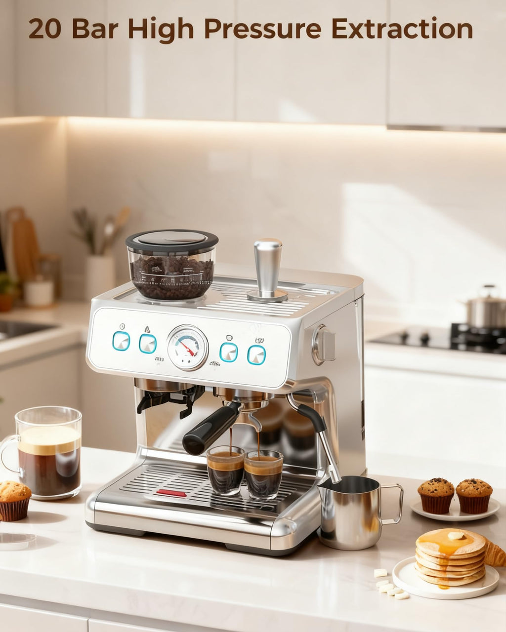 (2025 Upgrade)20 Bar Espresso Machine with Grinder & Milk Frother Steam Wand, Tamping Tools, Expresso Coffee Machines 58mm Commercial Espresso Maker