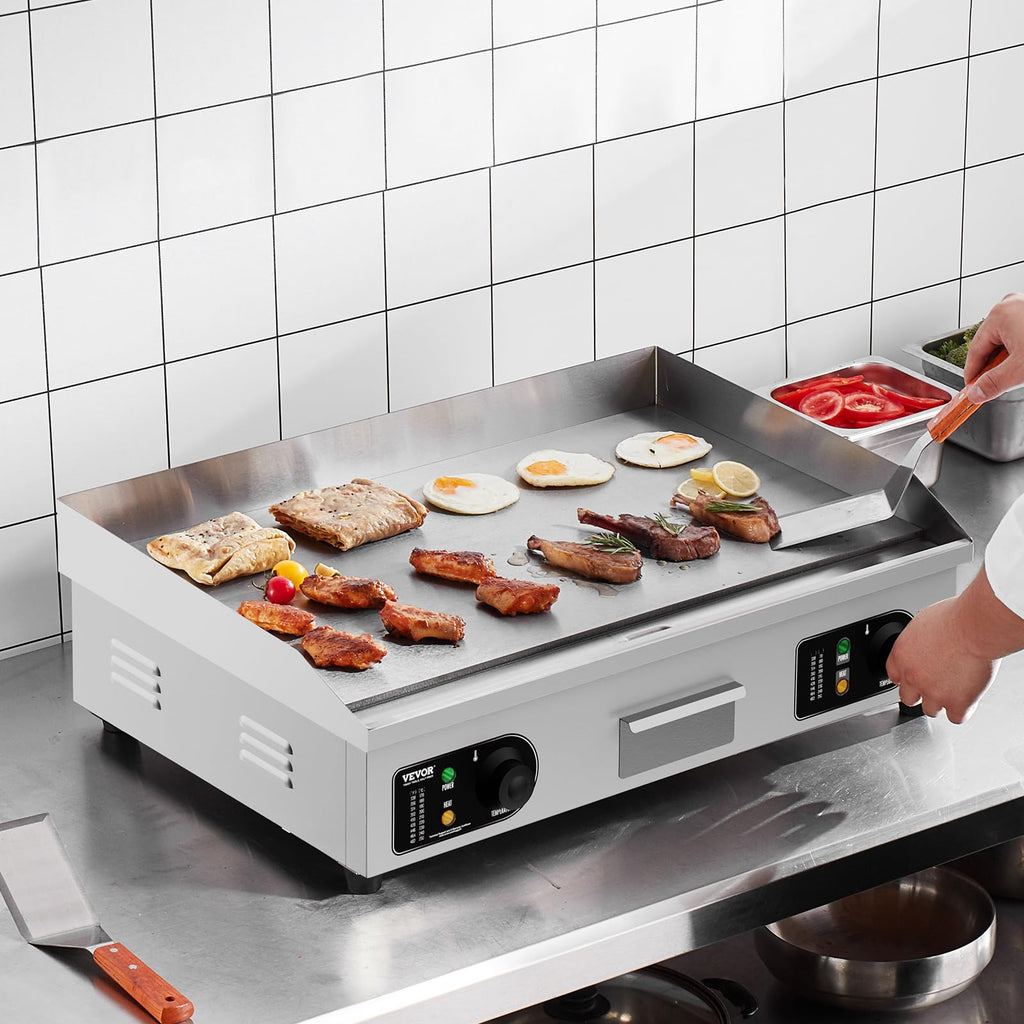 VEVOR Upgraded Commercial Electric Griddle, 2800W Stainless Steel Countertop Flat Top Grill, 26'' Griddle Grill with 2 Shovels and 2 Brushes, 122H