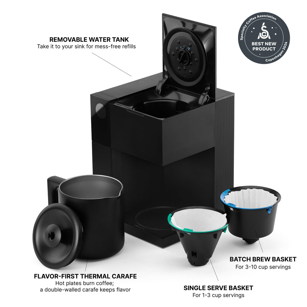Fellow Aiden Precision Coffee Maker - 10-Cup Thermal Carafe, Built-In Brewing Guidance, Scheduling, Removable Water Tank, Matte Black