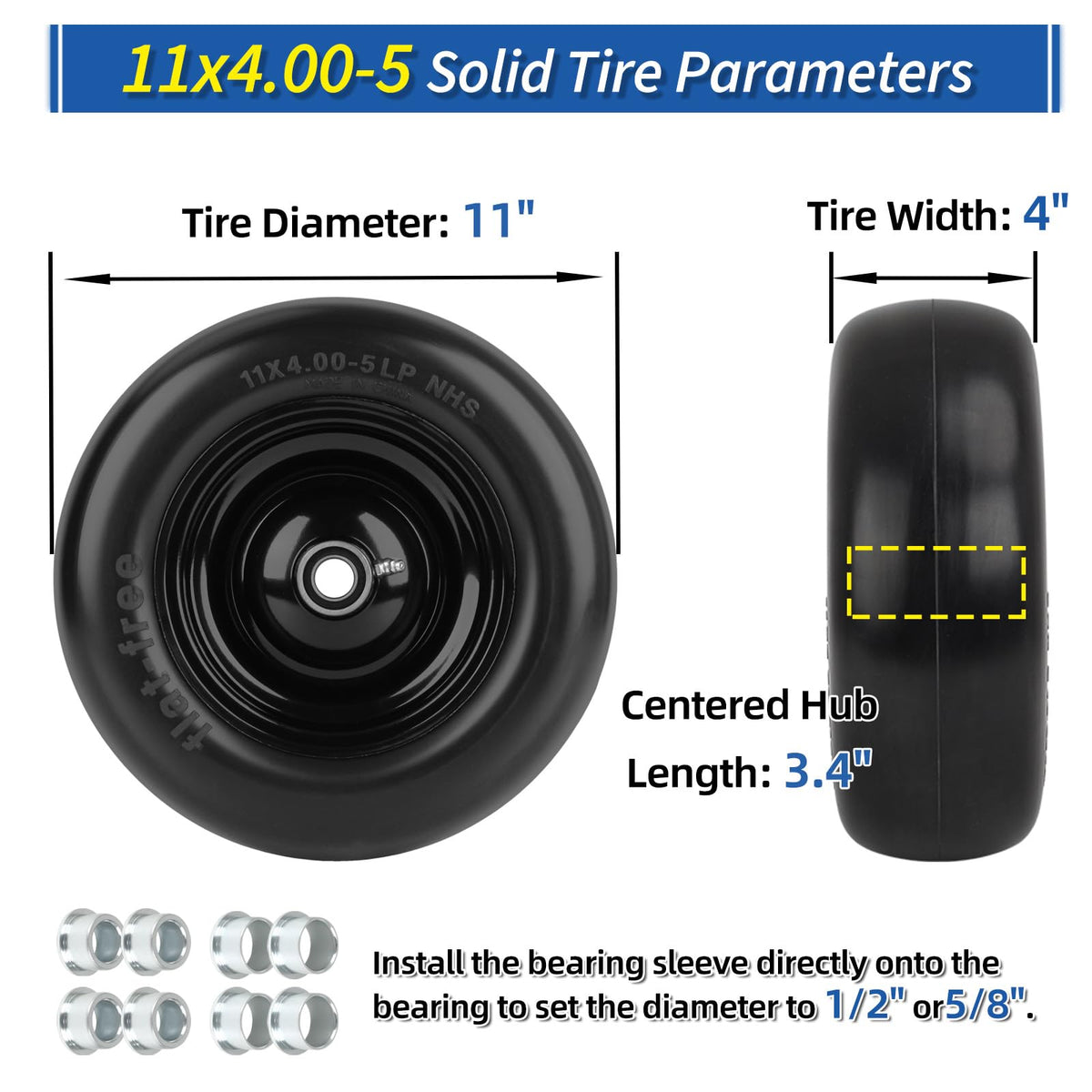 GICOOL 13x6.50-6" Flat-Free Front Tire and Wheel, for Zero-Turn Mower, 2PK