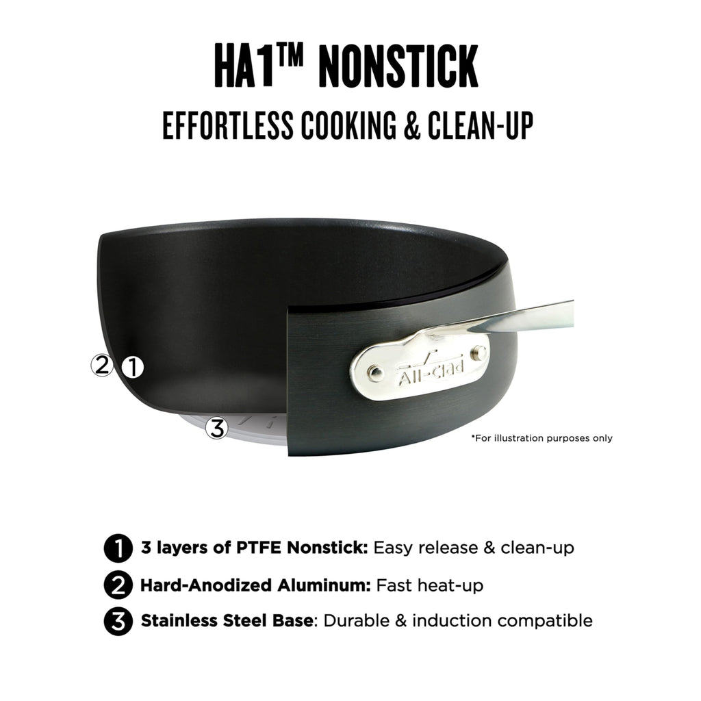 All-Clad HA1 Hard Anodized Nonstick Pots and Pans Set Non Stick Cookware Sets, Oven Broiler Safe 500F, Black