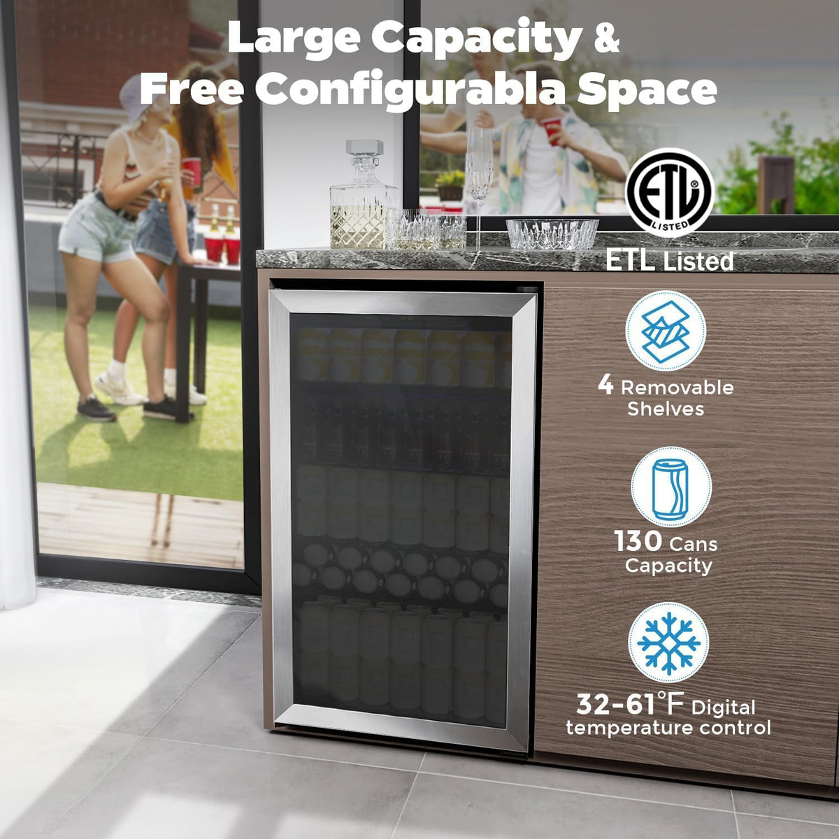 COWSAR 4.5 Cu.Ft Wine Fridge 37 Bottle, ETL Approved Freestanding Wine Cooler 145 Can Beverage Refrigerator with Stainless Steel Reversible Glass