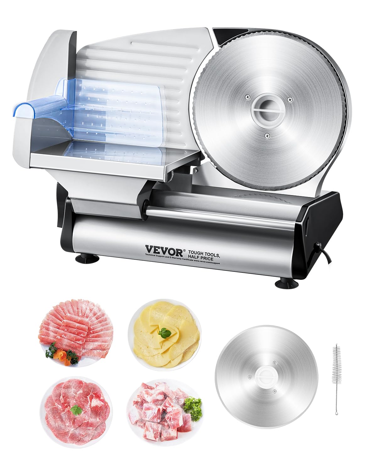 VEVOR Commercial Meat Slicer, 10 inch Electric Food Slicer, 240W Frozen Meat Deli Slicer, Premium Chromium-plated Steel Blade Semi-Auto Meat Slicer