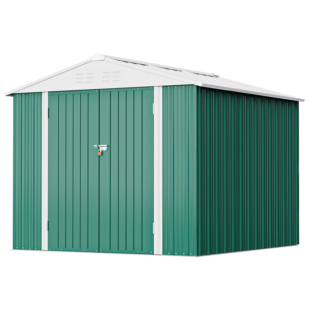 Greesum Outdoor Storage Shed 6 x 8 ft. Utility Tool Shed Metal Storage Garden Shed with Door & Lock for Patio Storage, Brown
