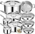 Umite Chef Stainless Steel Cookware Set, 5 Ply 14 Piece Stainless Steel Pot and Pan Set-Induction, Heavy Chef Quality, Oven Safe | Professional