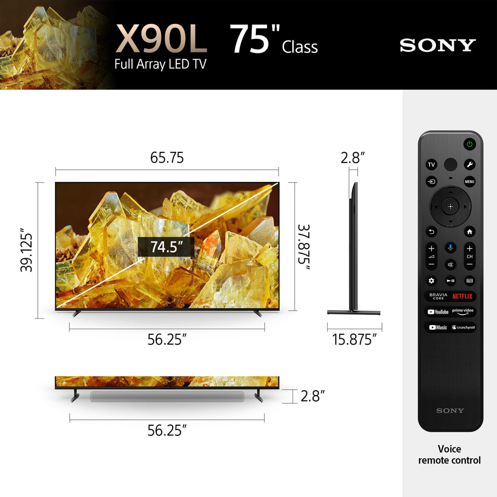 Sony 65 Inch 4K Ultra HD TV X90L Series: BRAVIA XR Full Array LED Smart Google TV with Dolby Vision HDR and Exclusive Features for The
