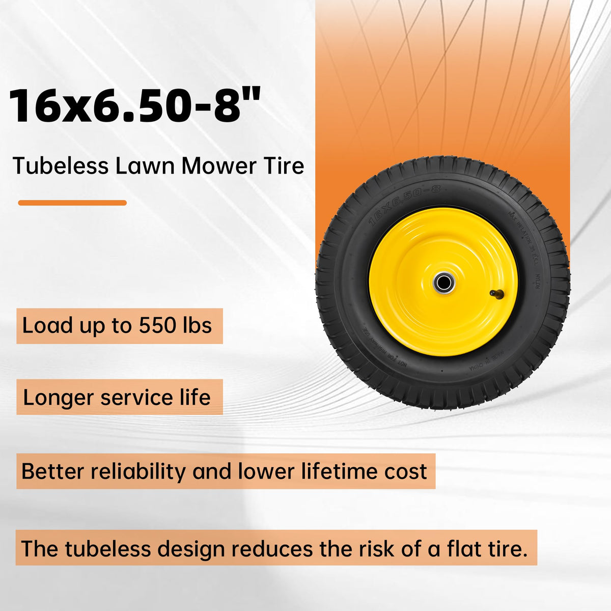 2-Pack 20x10.00-8 Tubeless Lawn Mower Rear Tire and Wheel Assembly, 4-Ply.