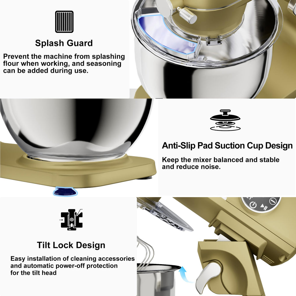 8.45 QT All Metal Stand Mixer,10 Speed Large Capacity Kitchen Mixer with Digital Timer & Tilt-Head, Electric Mixer with Whisk Dough Hook Mixing