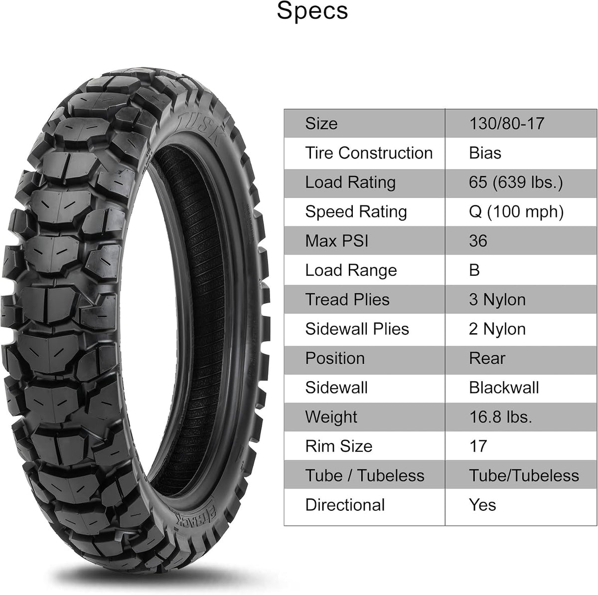 Tusk 2Track Adventure Motorcycle Tire Set ¨C 90/90-21 Front & 130/80-17 Rear ¨C Dual-Sport Off-Road Tires