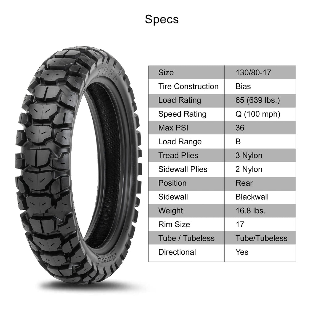 Tusk 2Track Adventure Motorcycle Tire Set ¨C 90/90-21 Front & 130/80-17 Rear ¨C Dual-Sport Off-Road Tires