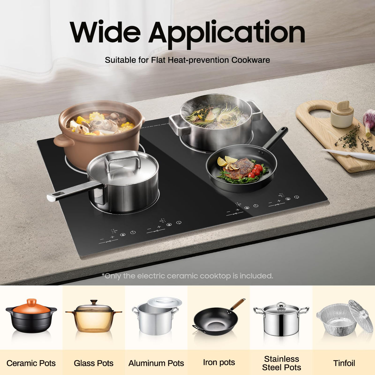3000W 110V Cooktop Portable 4 Burners Electric Built-in Cooktop Sensor Touch Control Countertop Electric Hot Plate with Kid Safety Lock and 2H Timer