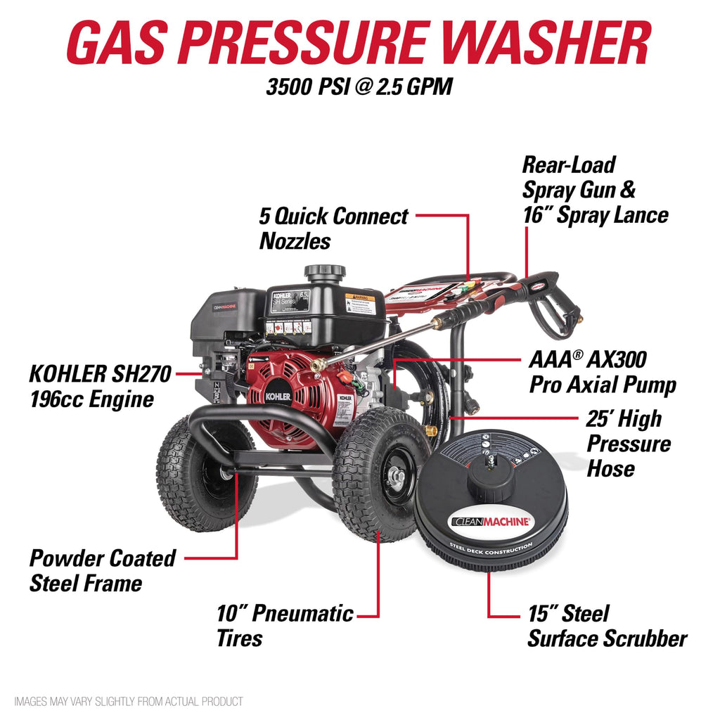 Simpson 3400 PSI Gas Pressure Washer, 2.5 GPM Residential Power Washer, Cold Water, 25' Hose, Clean Machine, 49-State Compliant (CM61083)