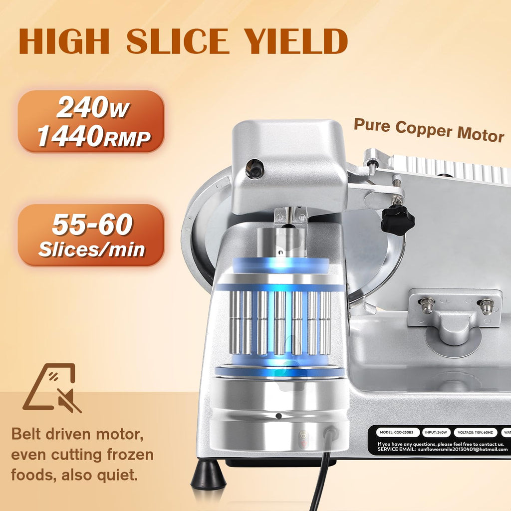 CGOLDENWALL Meat Slicer Machine, 10" 240W Electric Deli Meat Cheese Food Slicer, 0-1/2" Adjustable Thickness Semi-Auto Frozen Meat Slicer for Home &