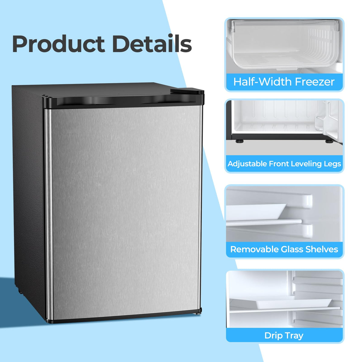 Antarctic Star 3.2 Cu.Ft. Mini Fridge with Freezer, Small Refrigerators with Adjustable Thermostat, Low Noise, Energy Saving, Compact Refrigerators